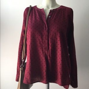 Softened Cotton Blouse - Wine Burgundy Polka Dots